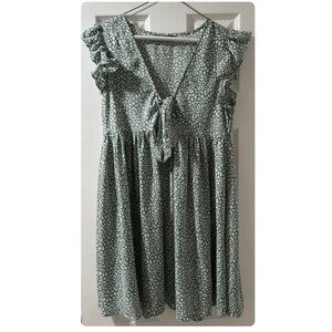 Green and White Patterned Mini Dress